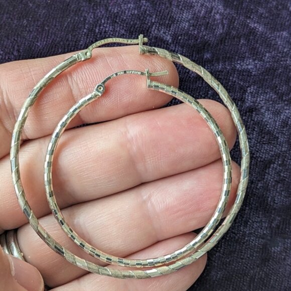 Vintage 925 Sterling Silver Large Hoop Earrings - Picture 2 of 7